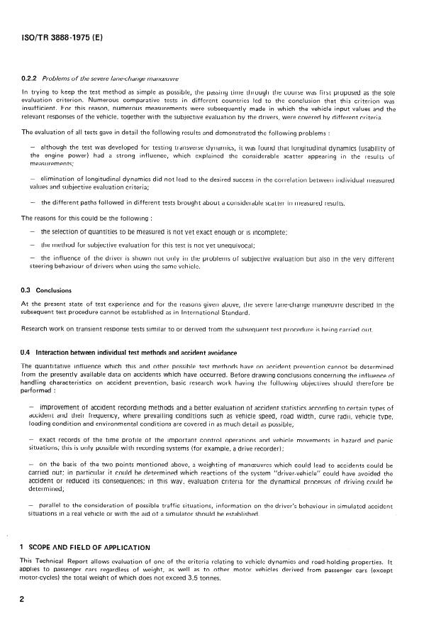ISO/TR 3888:1975 ISO/TR 3888:1975 - Road vehicles -- Test procedure for a severe lane-change manoeuvre - Page 2 preview