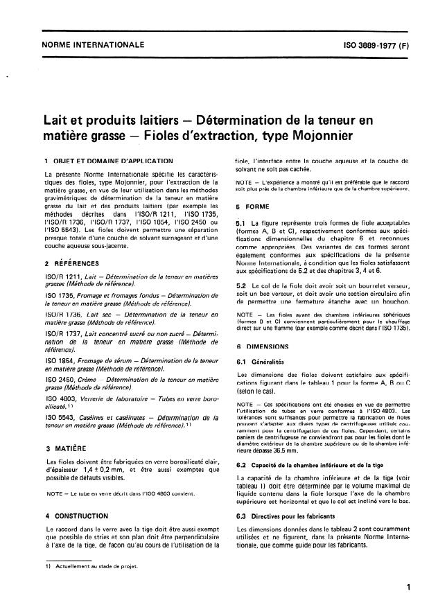 ISO 3889:1977 - Lait et produits laitiers -- Détermination de la teneur en matiere grasse -- Fioles d'extraction, type Mojonnier