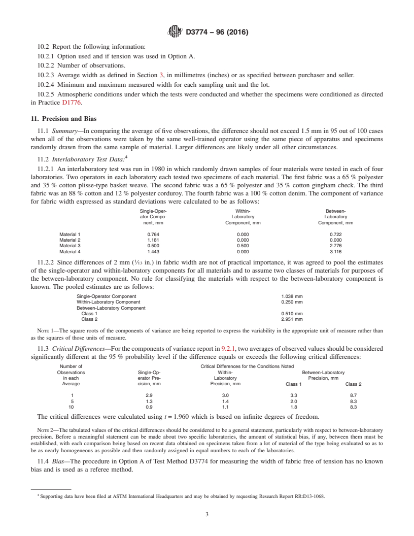 REDLINE ASTM D3774-96(2016) - Standard Test Method for  Width of Textile Fabric