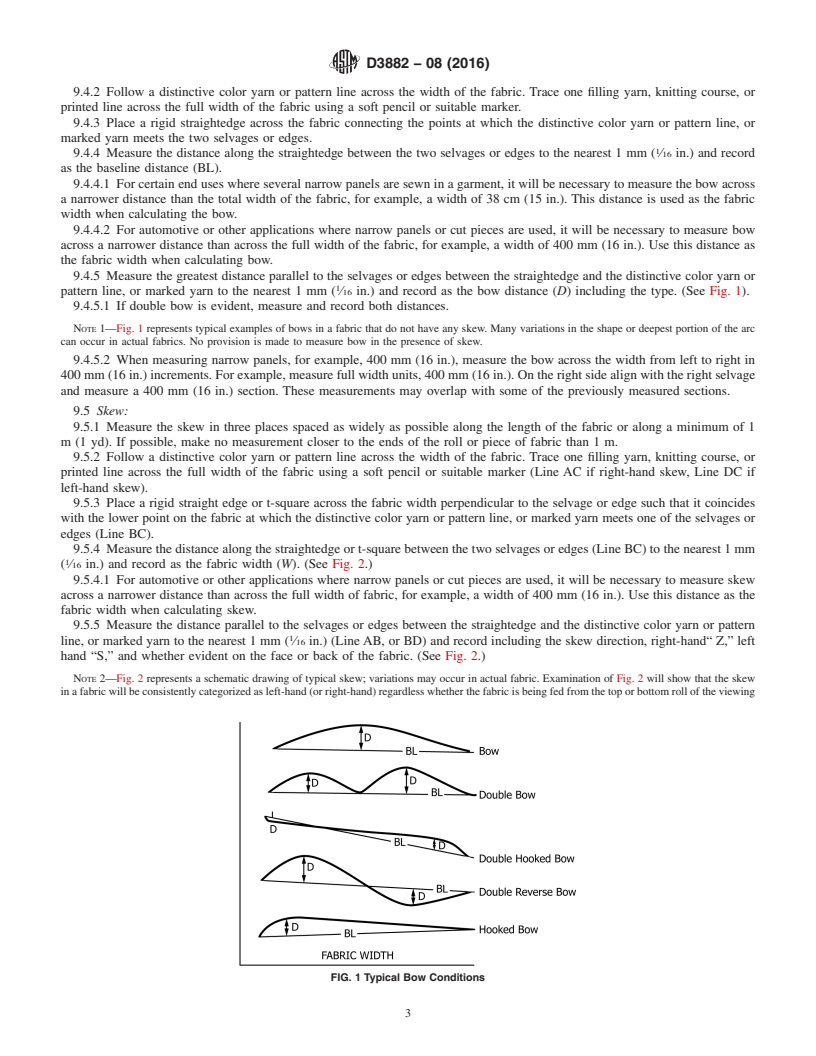 REDLINE ASTM D3882-08(2016) - Standard Test Method for  Bow and Skew in Woven and Knitted Fabrics