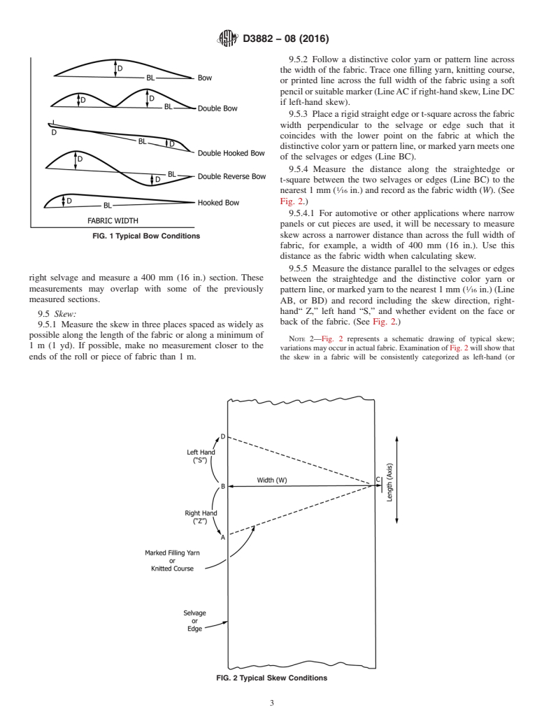 ASTM D3882-08(2016) - Standard Test Method for  Bow and Skew in Woven and Knitted Fabrics