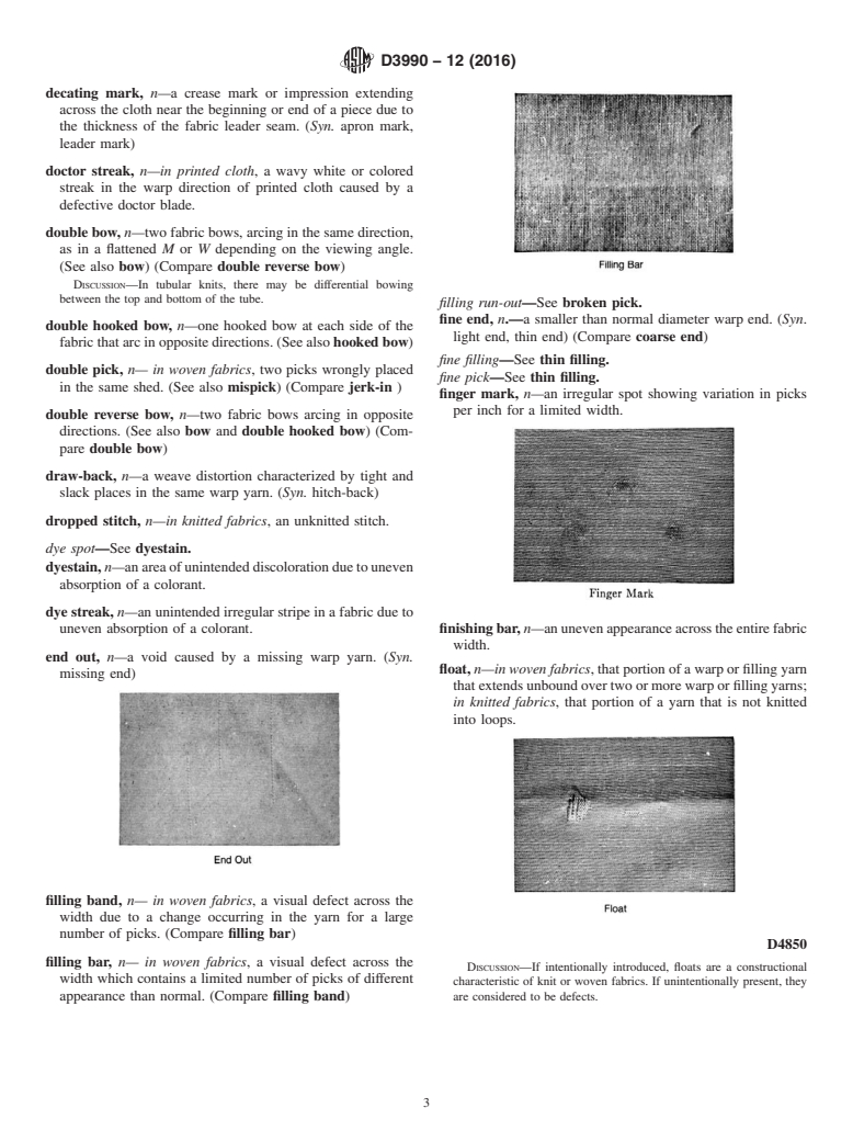 ASTM D3990-12(2016) - Standard Terminology Relating to  Fabric Defects