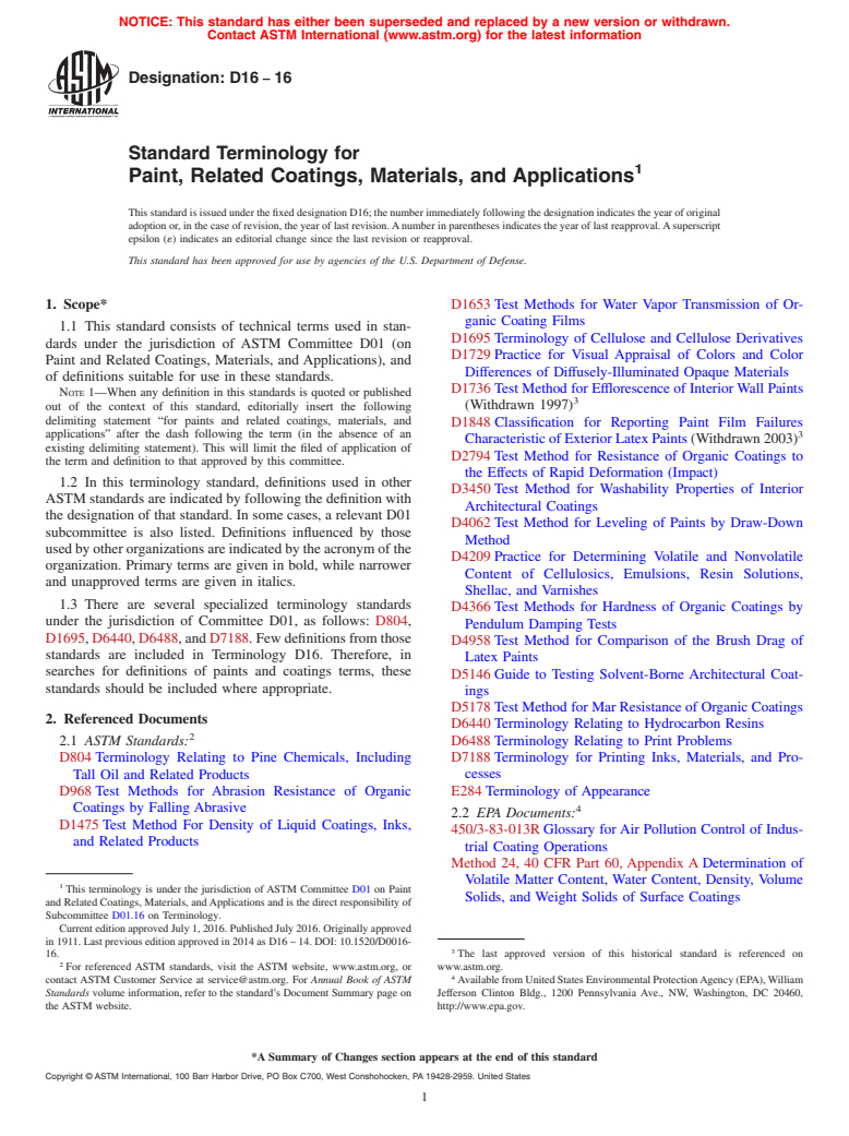 ASTM D16-16 - Standard Terminology for Paint, Related Coatings, Materials, and Applications