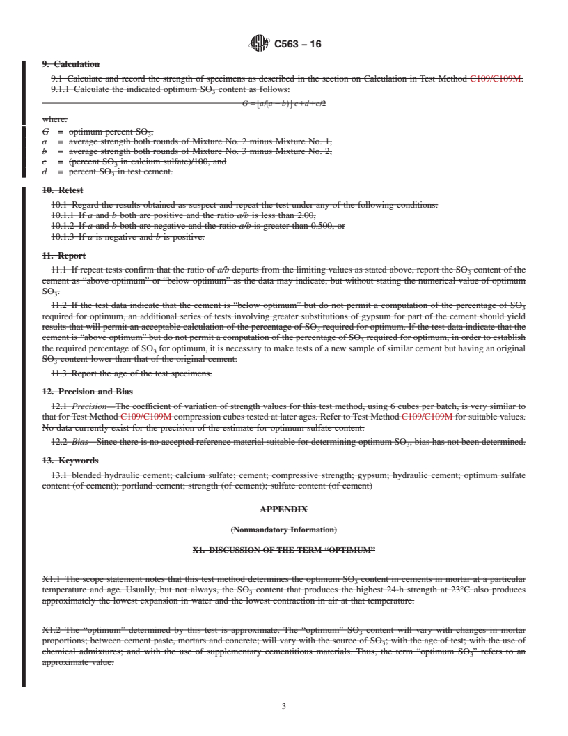 REDLINE ASTM C563-16 - Standard Guide for  Approximation of Optimum SO<inf>3</inf> in Hydraulic Cement  Using Compressive Strength