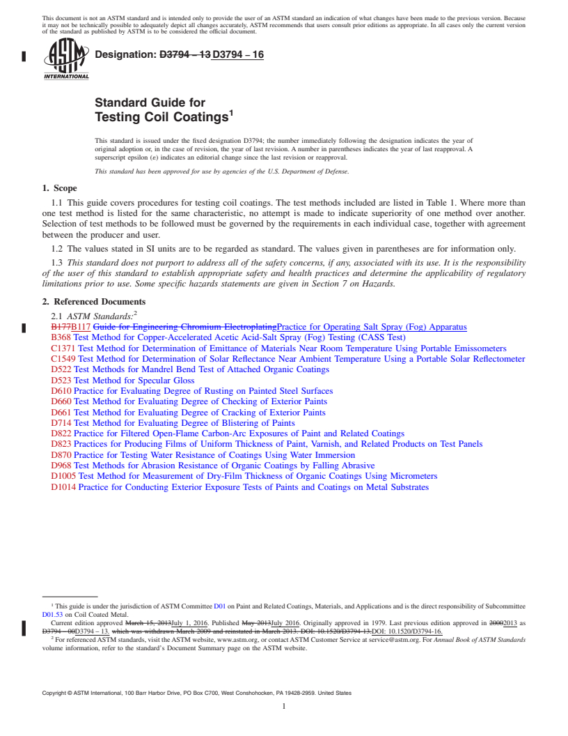 REDLINE ASTM D3794-16 - Standard Guide for Testing Coil Coatings