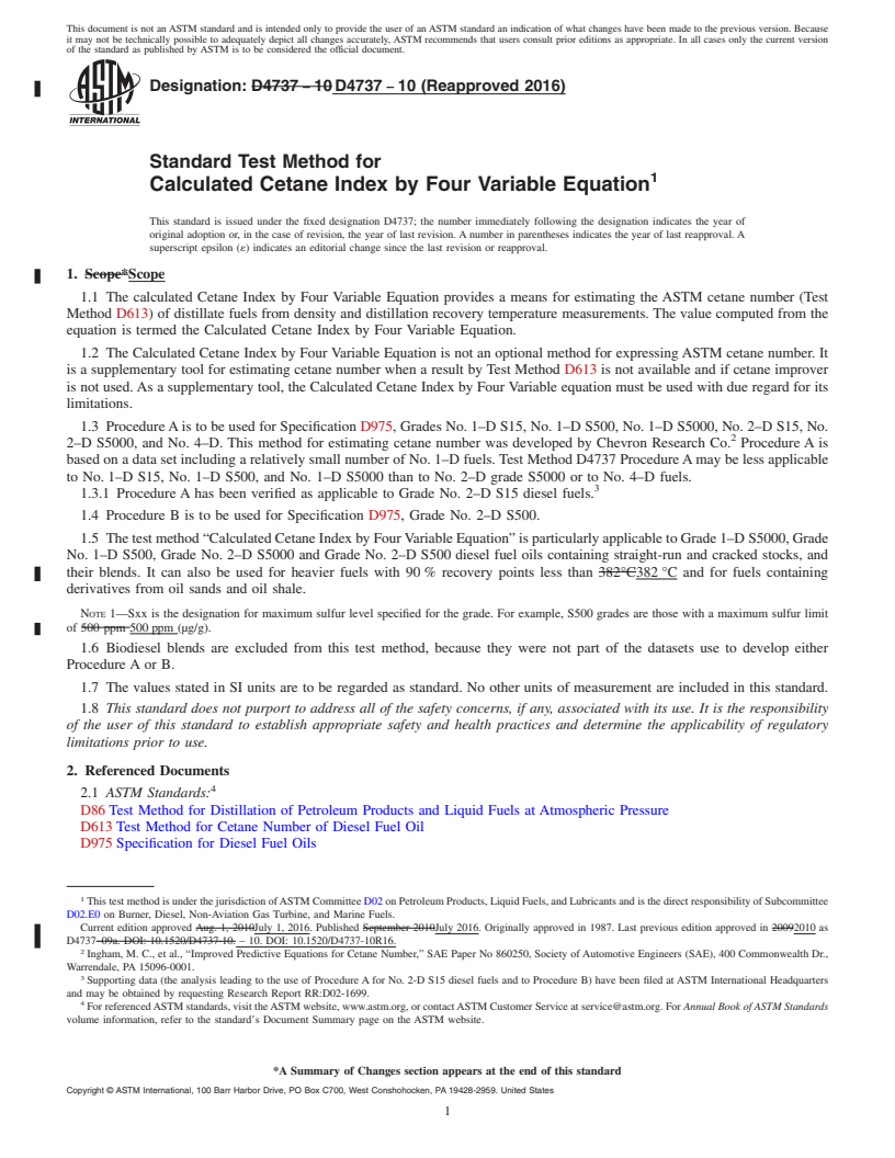 REDLINE ASTM D4737-10(2016) - Standard Test Method for  Calculated Cetane Index by Four Variable Equation