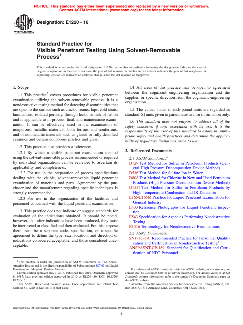 ASTM E1220-16 - Standard Practice for  Visible Penetrant Testing Using Solvent-Removable Process