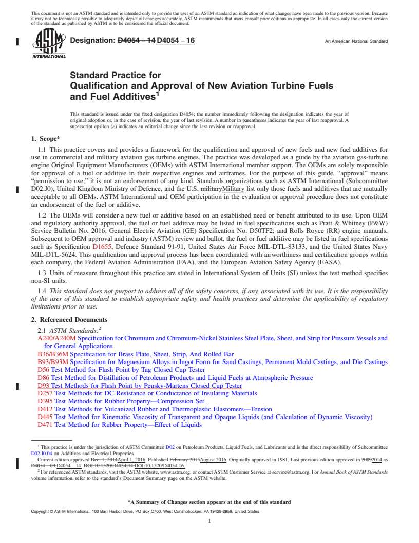 REDLINE ASTM D4054-16 - Standard Practice for  Qualification and Approval of New Aviation Turbine Fuels and   Fuel Additives