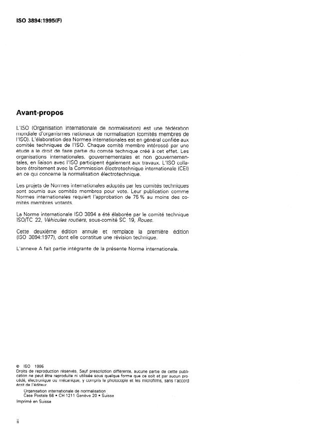 ISO 3894:1995 ISO 3894:1995 - Véhicules utilitaires -- Roues/jantes -- Méthodes d'essai - Page 2 preview