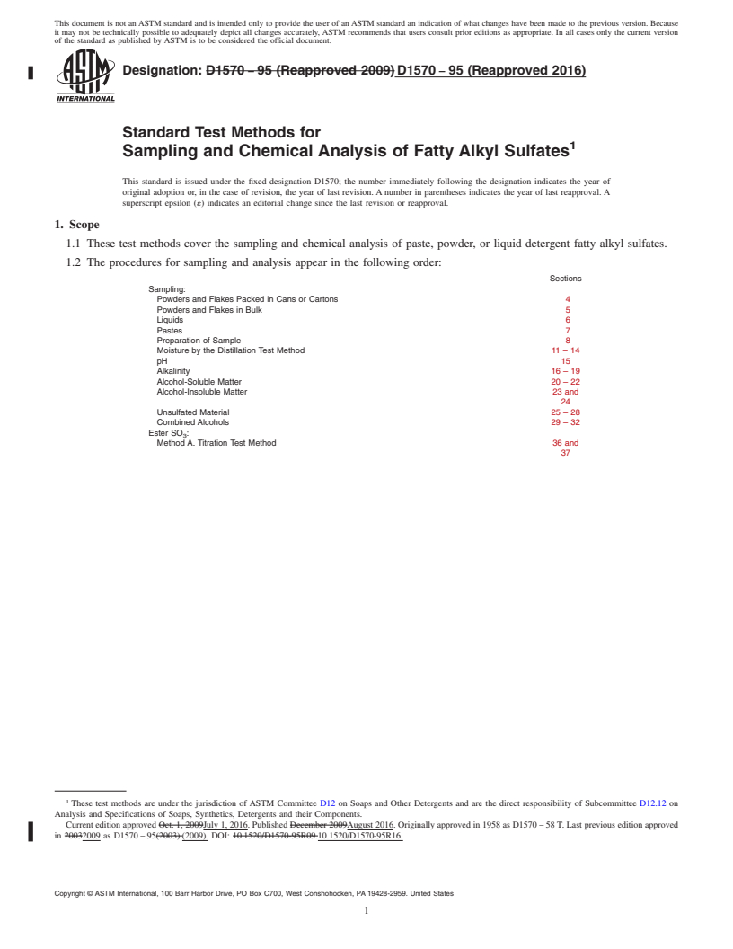 REDLINE ASTM D1570-95(2016) - Standard Test Methods for  Sampling and Chemical Analysis of Fatty Alkyl Sulfates