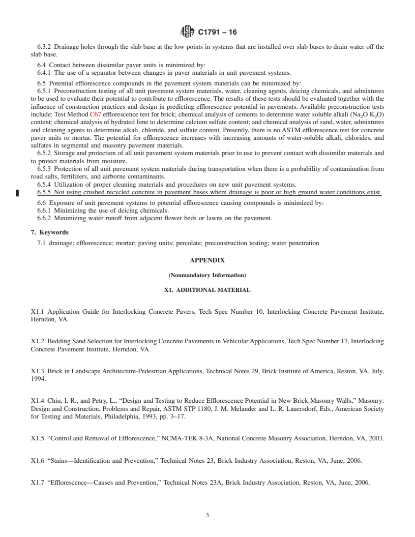 REDLINE ASTM C1791-16 - Standard Guide for Reduction of Efflorescence Potential in New Unit Pavement Systems