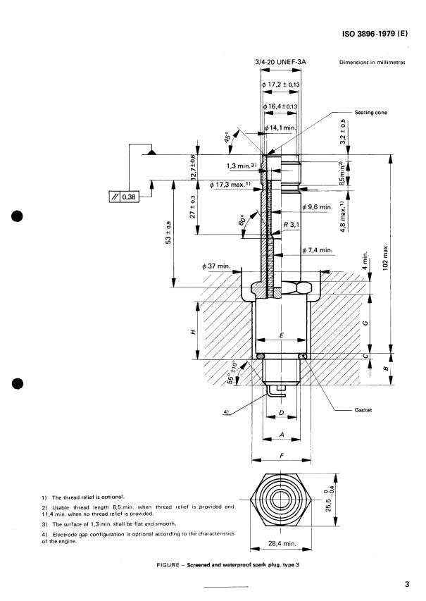 ISO 3896:1979 - Road vehicles -- Screened and waterproof spark plug and its connection -- Type 3