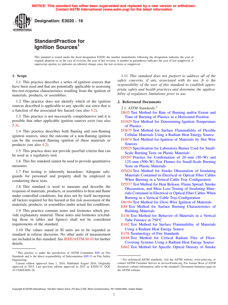 ASTM E3020-16 - Standard Practice for Ignition Sources