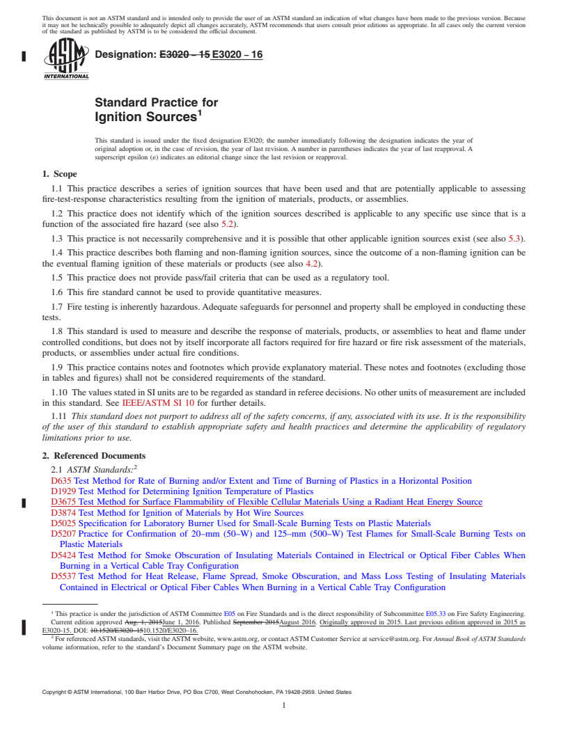 REDLINE ASTM E3020-16 - Standard Practice for Ignition Sources