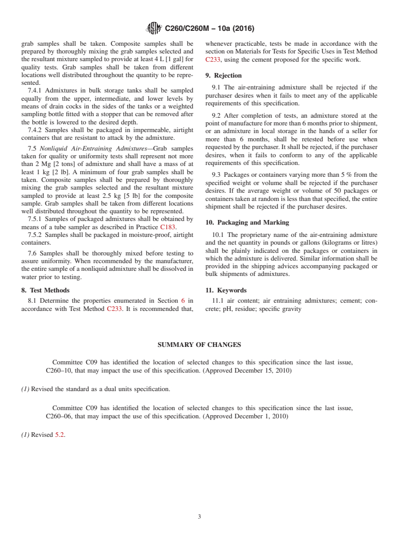 ASTM C260/C260M-10a(2016) - Standard Specification for  Air-Entraining Admixtures for Concrete