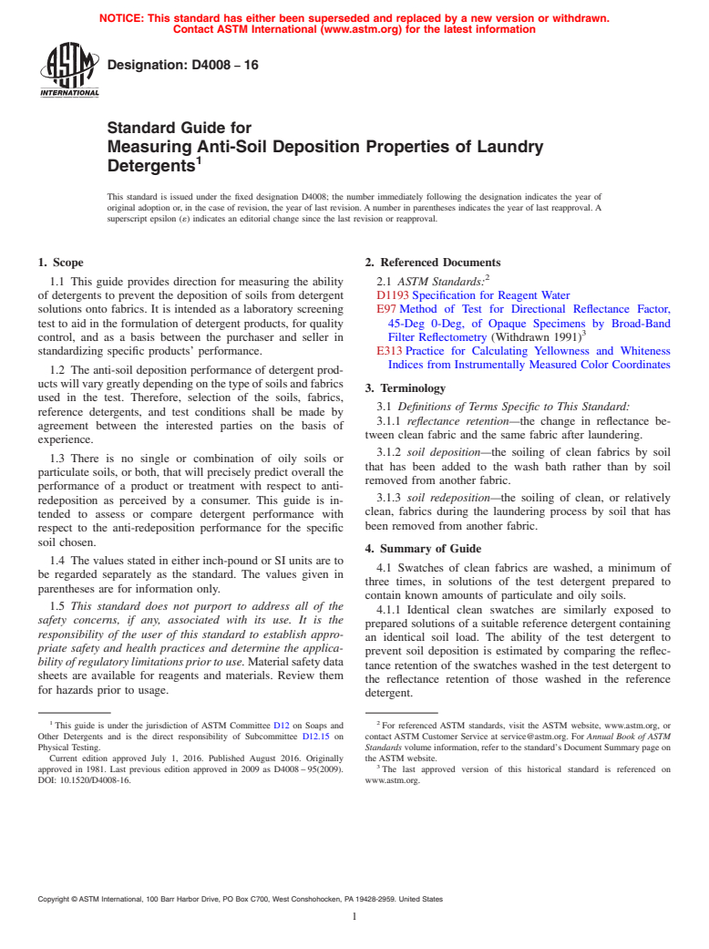 ASTM D4008-16 - Standard Guide for  Measuring Anti-Soil Deposition Properties of Laundry Detergents