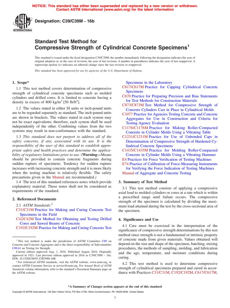 ASTM C39/C39M-16b - Standard Test Method for  Compressive Strength of Cylindrical Concrete Specimens