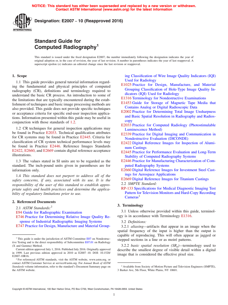 ASTM E2007-10(2016) - Standard Guide for  Computed Radiography