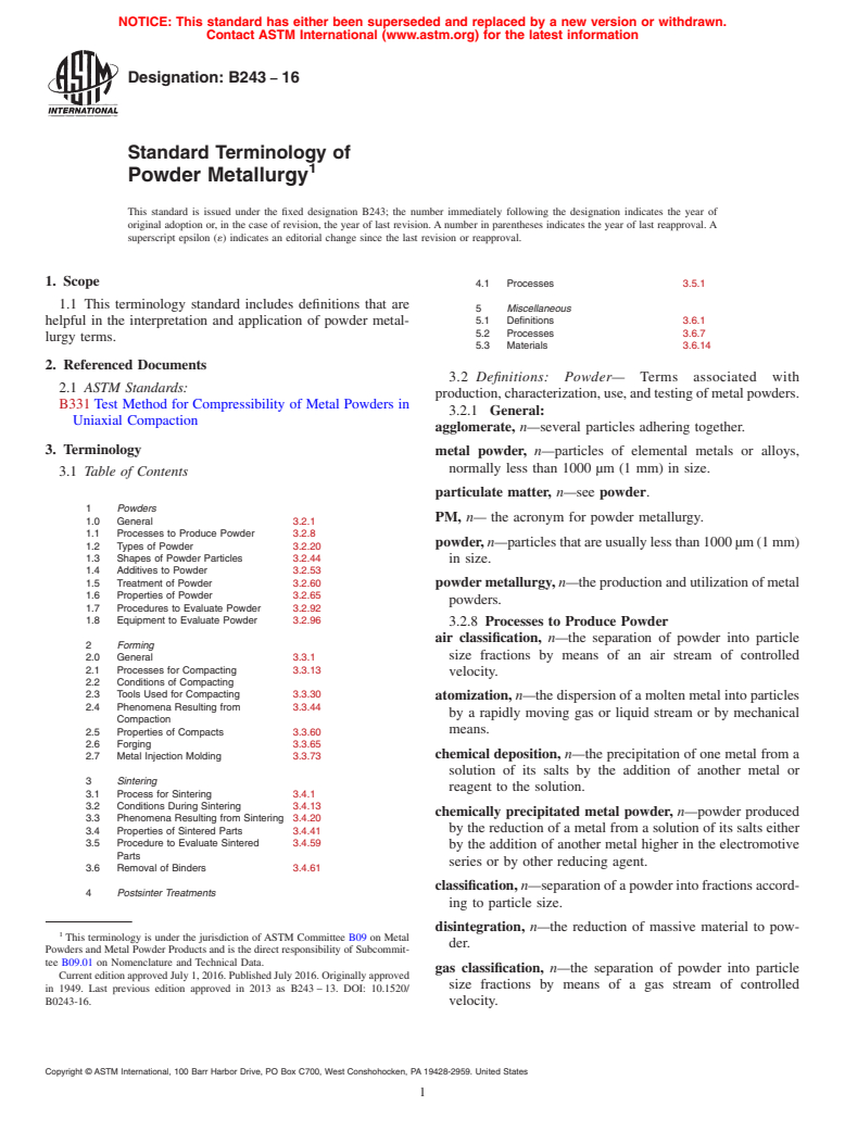ASTM B243-16 - Standard Terminology of  Powder Metallurgy