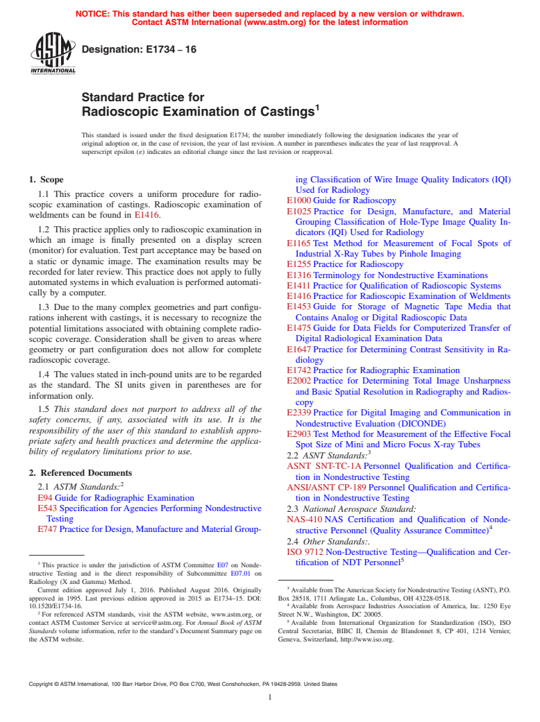 ASTM E1734-16 - Standard Practice for  Radioscopic Examination of Castings