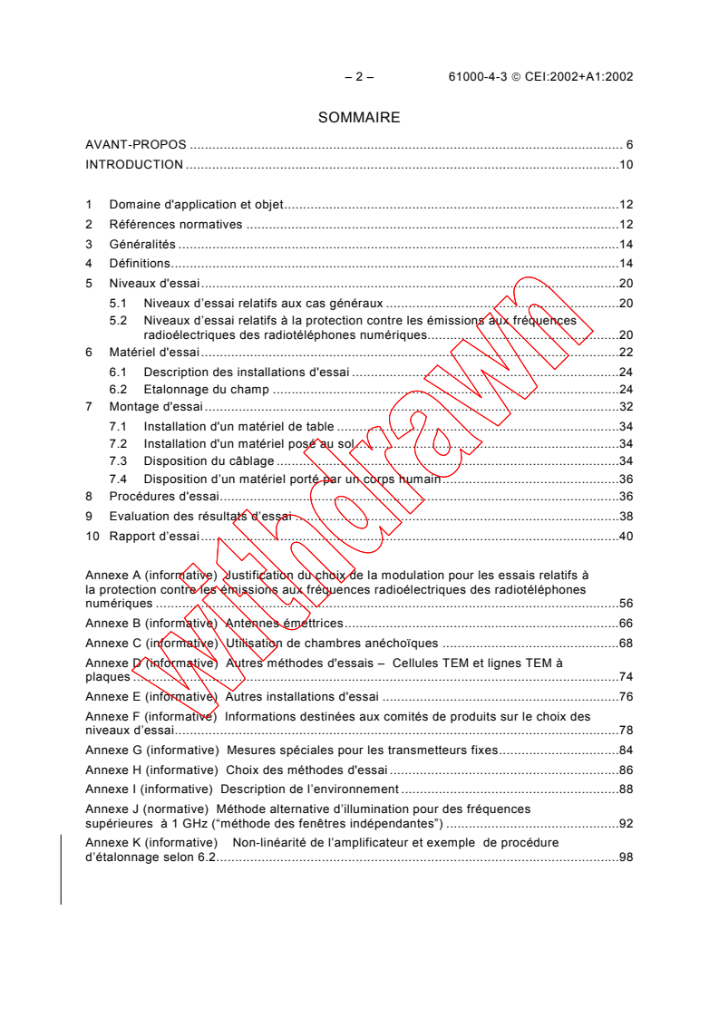 IEC 61000-4-3:2002 IEC 61000-4-3:2002+AMD1:2002 CSV - Electromagnetic compatibility (EMC) - Part 4-3: Testing and measurement techniques - Radiated, radio-frequency, electromagnetic field immunity test
Released:9/24/2002
Isbn:2831865727 - Page 4 preview