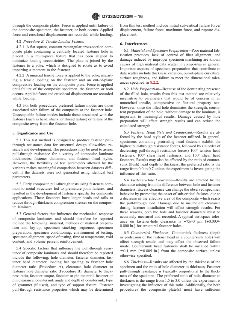 ASTM D7332/D7332M-16 - Standard Test Method for Measuring the Fastener Pull-Through Resistance of a <brk/>Fiber-Reinforced  Polymer Matrix Composite