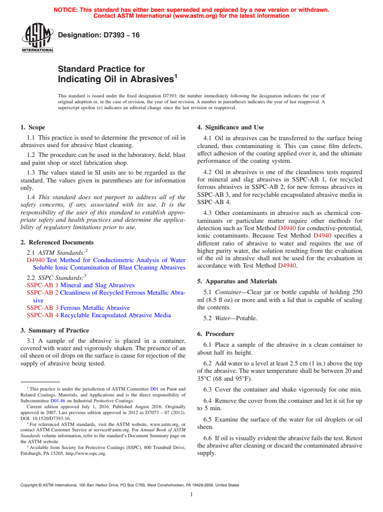 ASTM D7393-16 - Standard Practice for Indicating Oil in Abrasives