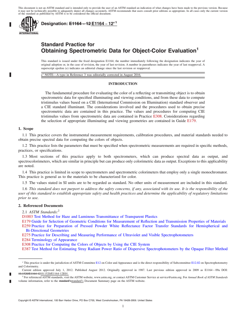 REDLINE ASTM E1164-12e1 - Standard Practice for Obtaining Spectrometric Data for Object-Color Evaluation