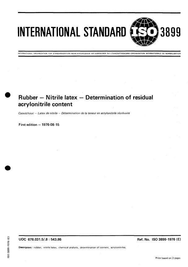 ISO 3899:1976 - Rubber -- Nitrile latex -- Determination of residual acrylonitrile content