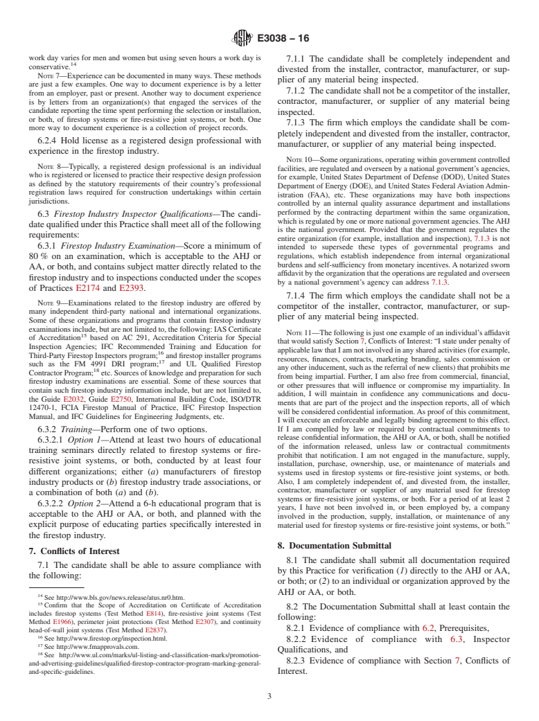 ASTM E3038-16 - Standard Practice for Assessing and Qualifying Candidates as Inspectors of Firestop  Systems and Fire-Resistive Joint Systems