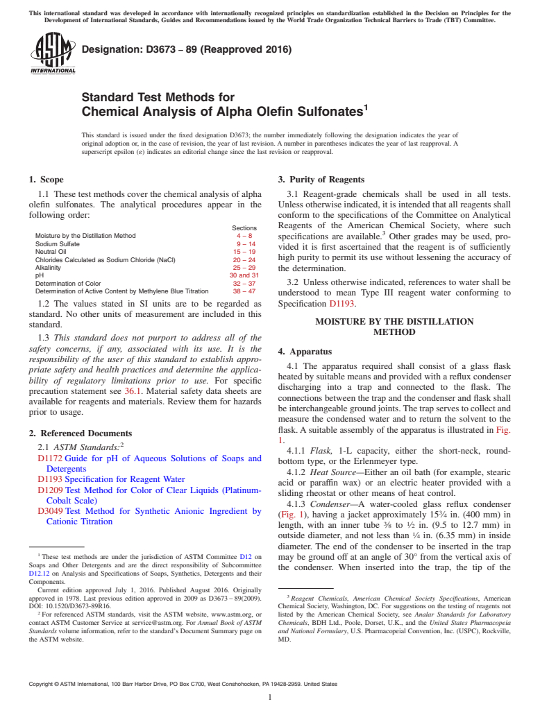 ASTM D3673-89(2016) - Standard Test Methods for  Chemical Analysis of Alpha Olefin Sulfonates