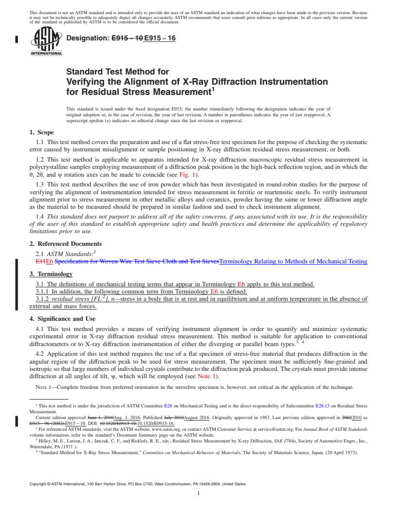 REDLINE ASTM E915-16 - Standard Test Method for  Verifying the Alignment of X-Ray Diffraction Instrumentation  for Residual Stress Measurement