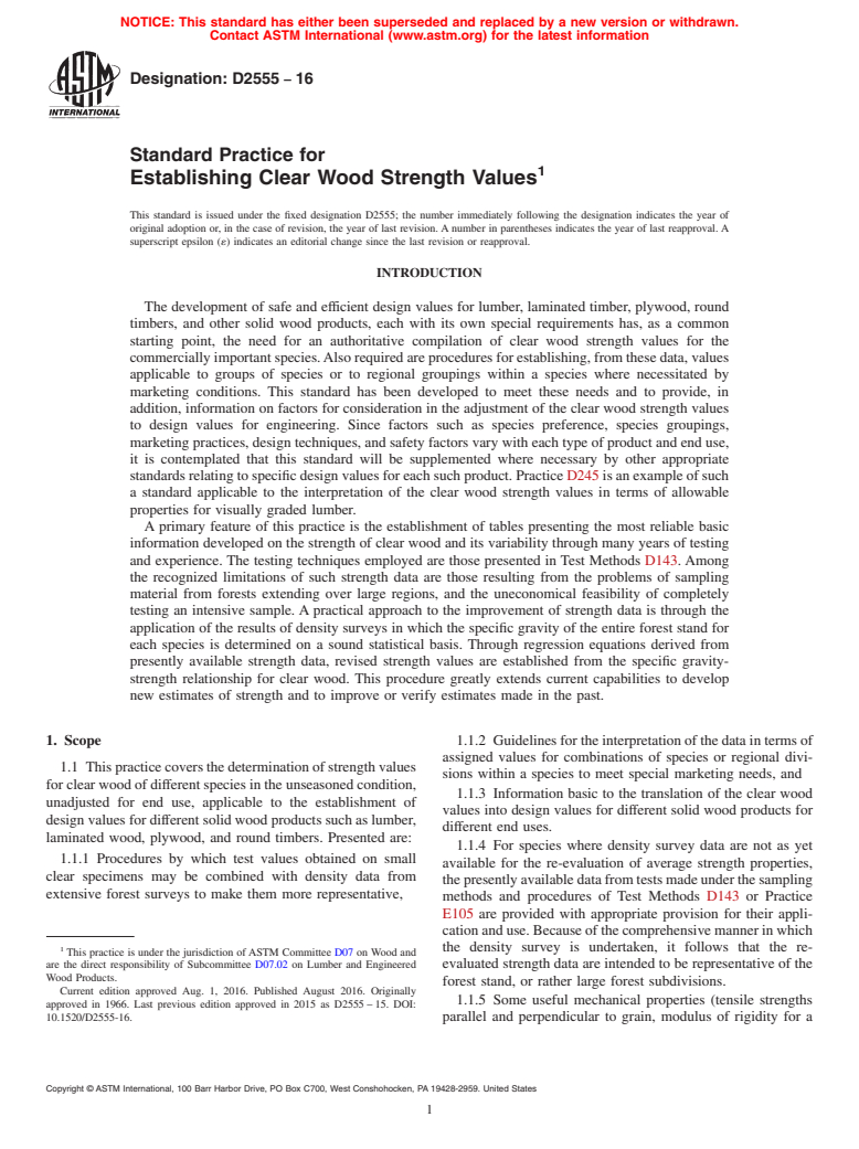 ASTM D2555-16 - Standard Practice for  Establishing Clear Wood Strength Values