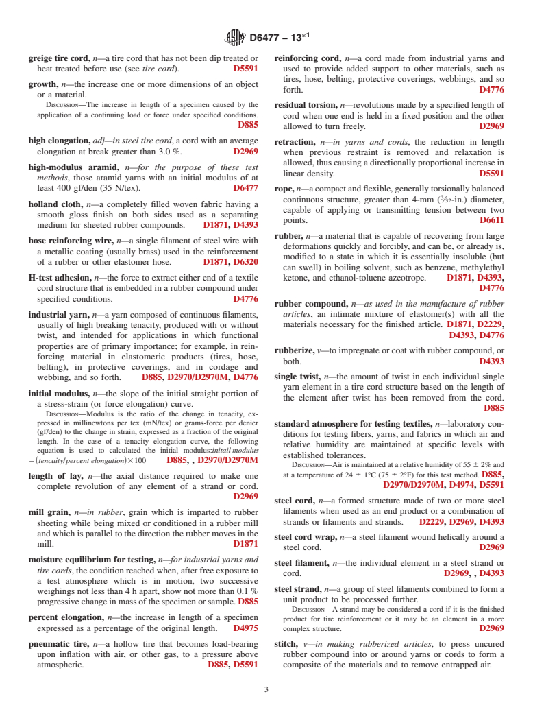 ASTM D6477-13e1 - Standard Terminology Relating to  Tire Cord, Bead Wire, Hose Reinforcing Wire, and Fabrics (Withdrawn 2022)