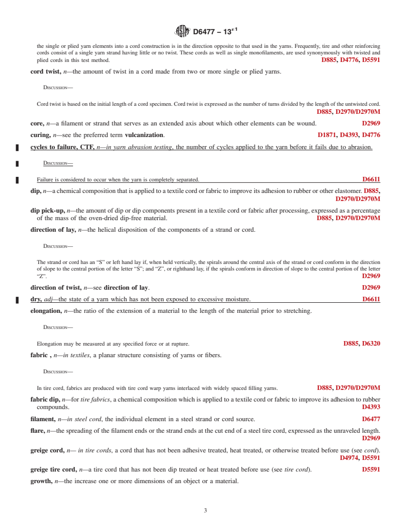 REDLINE ASTM D6477-13e1 - Standard Terminology Relating to  Tire Cord, Bead Wire, Hose Reinforcing Wire, and Fabrics (Withdrawn 2022)