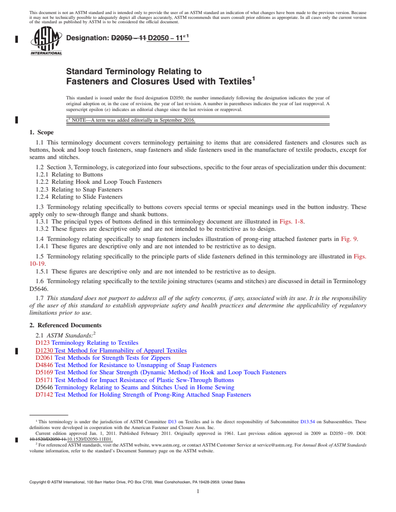 REDLINE ASTM D2050-11e1 - Standard Terminology Relating to  Fasteners and Closures Used with Textiles