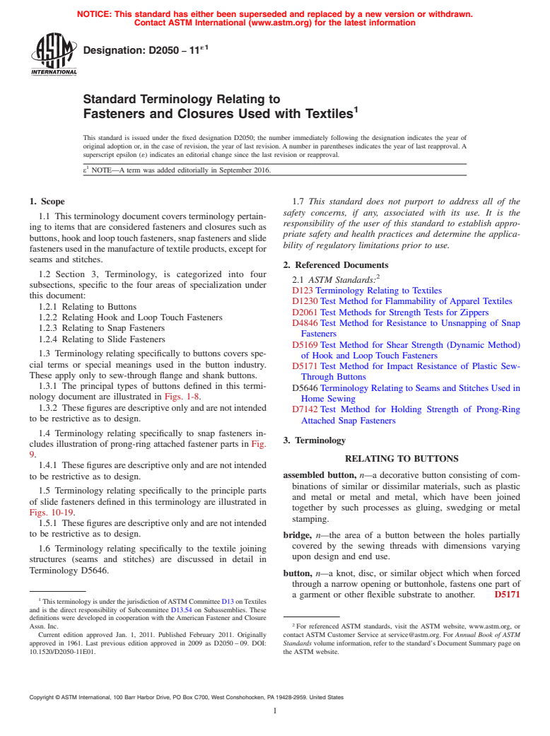 ASTM D2050-11e1 - Standard Terminology Relating to  Fasteners and Closures Used with Textiles