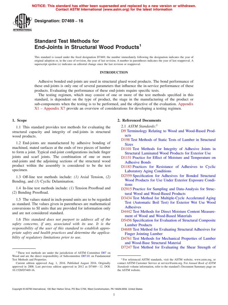 ASTM D7469-16 - Standard Test Methods for End-Joints in Structural Wood Products