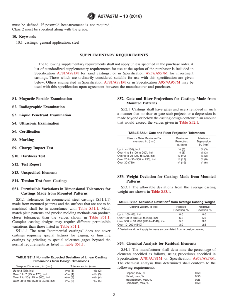 ASTM A27/A27M-13(2016) - Standard Specification for  Steel Castings, Carbon, for General Application