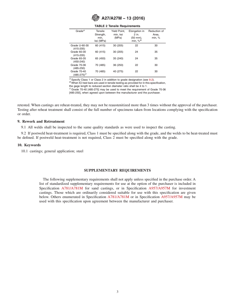 REDLINE ASTM A27/A27M-13(2016) - Standard Specification for  Steel Castings, Carbon, for General Application