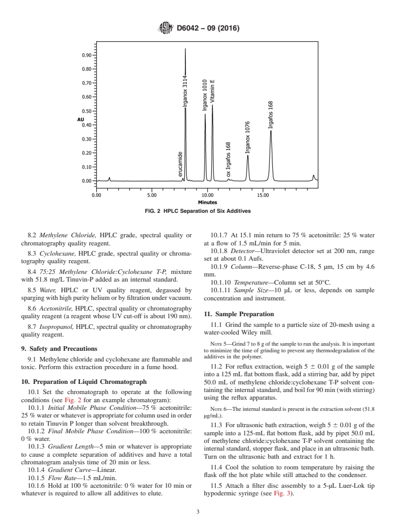 ASTM D6042-09(2016) - Standard Test Method for  Determination of Phenolic Antioxidants and Erucamide Slip Additives  in Polypropylene Homopolymer Formulations Using Liquid Chromatography  (LC)