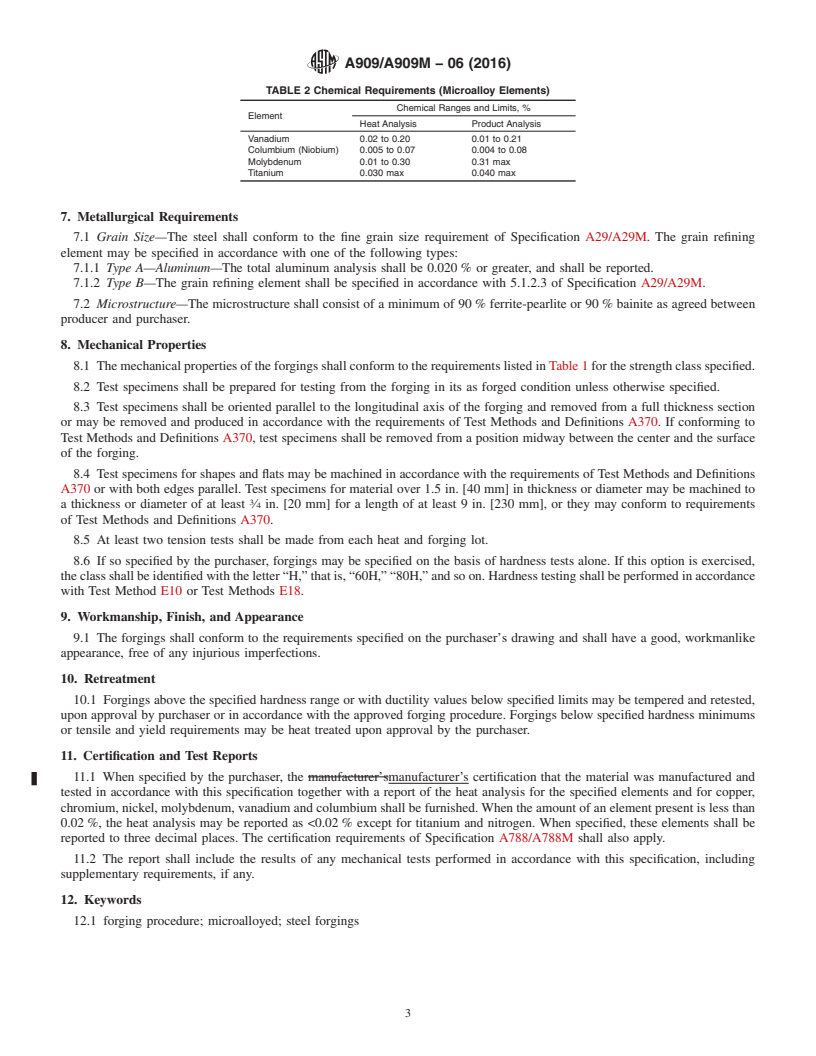 REDLINE ASTM A909/A909M-06(2016) - Standard Specification for Steel Forgings, Microalloy, for General Industrial Use