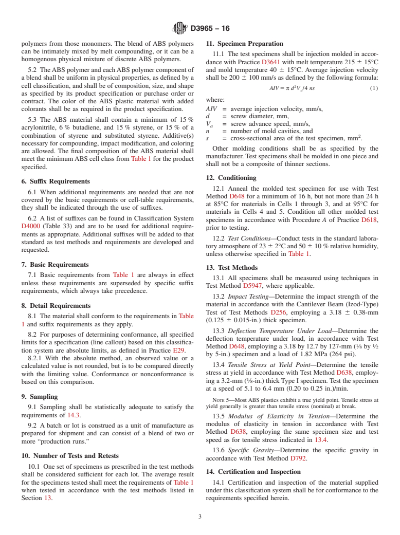 ASTM D3965-16 - Standard Classification System and Basis for Specifications for  Rigid Acrylonitrile-Butadiene-Styrene (ABS) Materials for Pipe  and Fittings