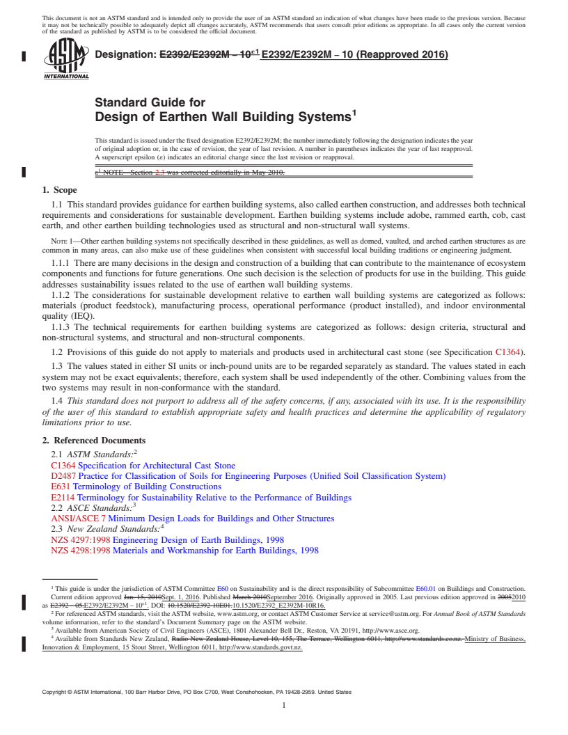 REDLINE ASTM E2392/E2392M-10(2016) - Standard Guide for Design of Earthen Wall Building Systems