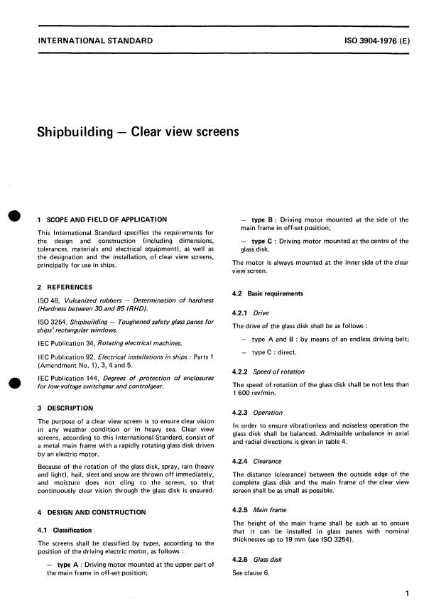 ISO 3904:1976 - Shipbuilding -- Clear view screens