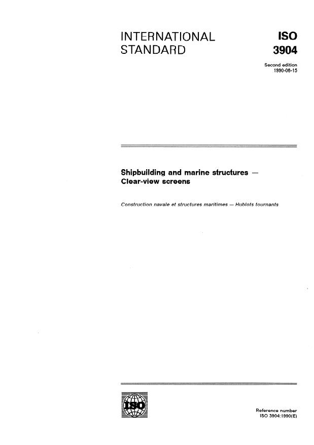 ISO 3904:1990 - Shipbuilding and marine structures -- Clear-view screens
