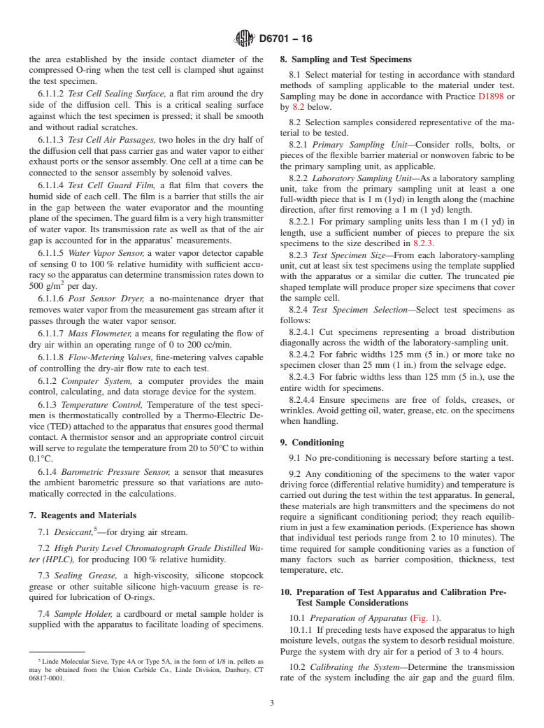 ASTM D6701-16 - Standard Test Method for Determining Water Vapor Transmission Rates Through Nonwoven  and Plastic Barriers