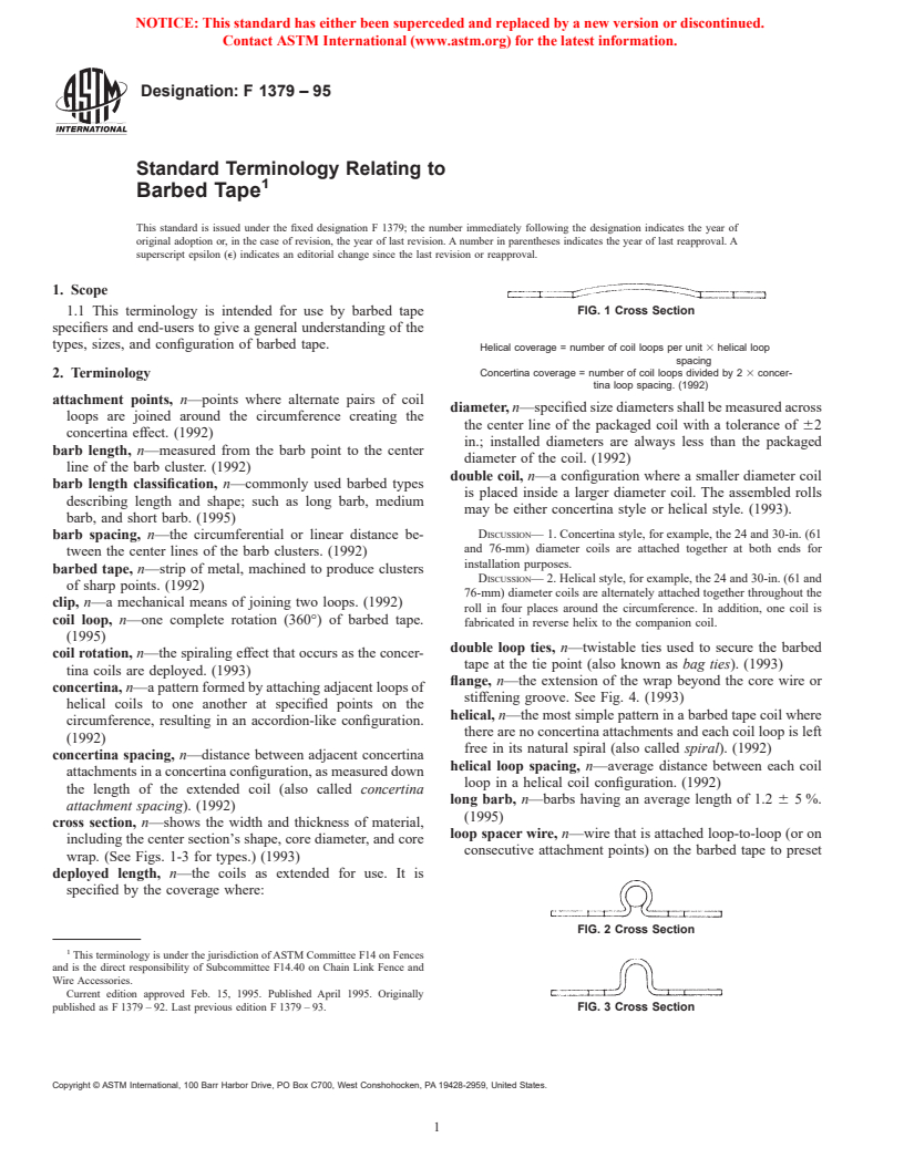 ASTM F1379-95 - Standard Terminology Relating to Barbed Tape