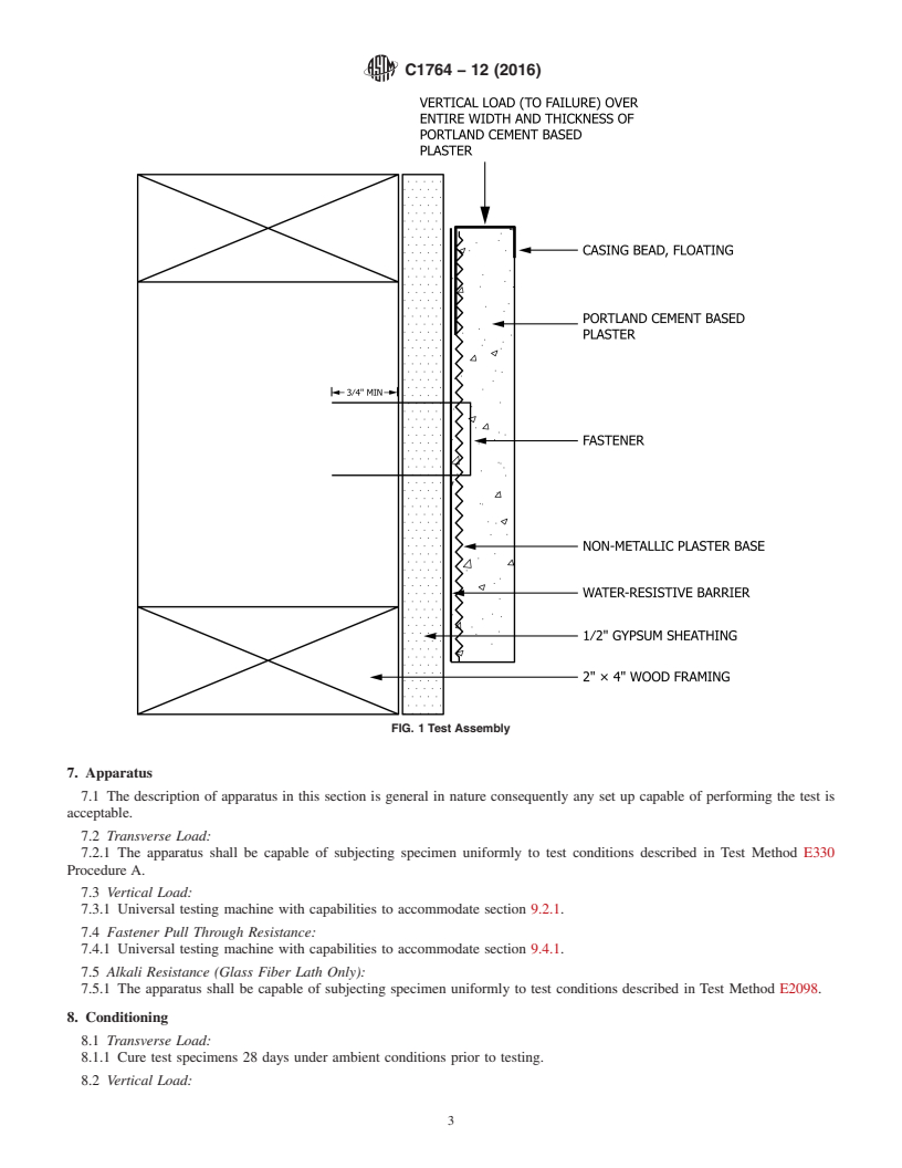 REDLINE ASTM C1764-12(2016) - Standard Test Methods for Non Metallic Plaster Bases (Lath) Used with Portland Cement  Based Plaster in Vertical Wall Applications