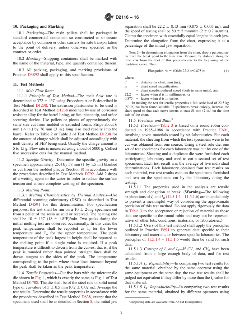 ASTM D2116-16 - Standard Specification for  FEP Resin Molding and Extrusion Materials